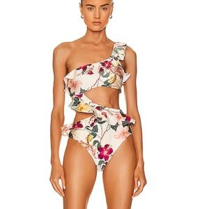 PatBO hibiscus ruffle one piece swimsuit